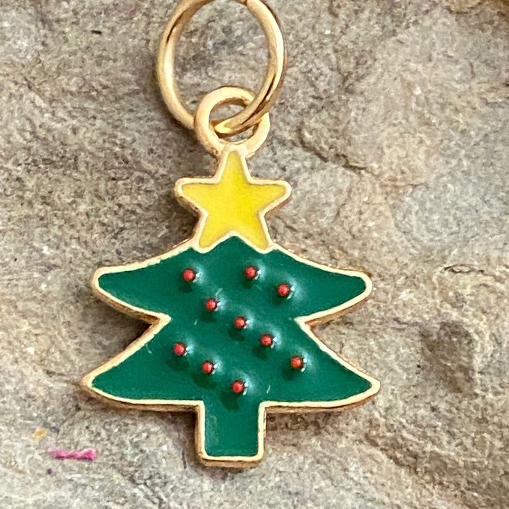 5/$10❤️❤️❤️NEW Gold Tone Zinc Alloy & Enamel Christmas Tree Charm Pendant